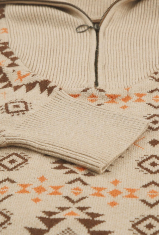 Khaki Aztec Knitted Jumper-Western Culture Leather