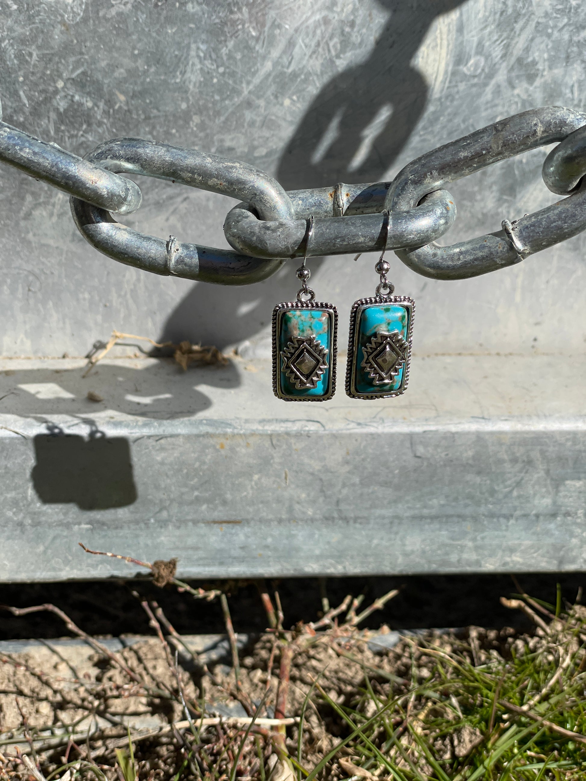 Aztec Turquoise Stone Earring-Western Culture Leather