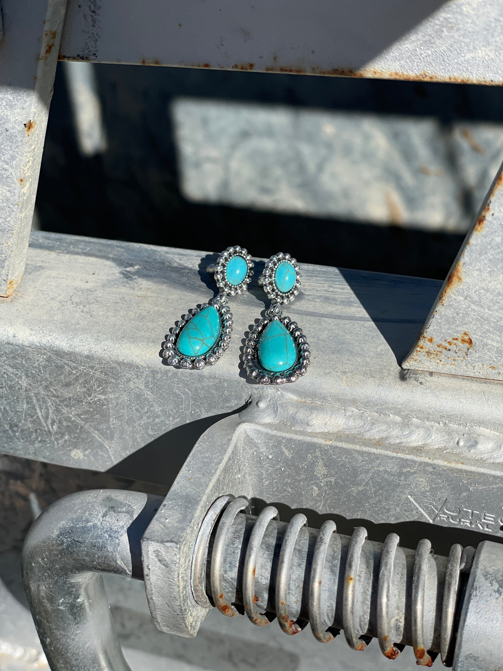 Turquoise Stud Drop Earring-Western Culture Leather