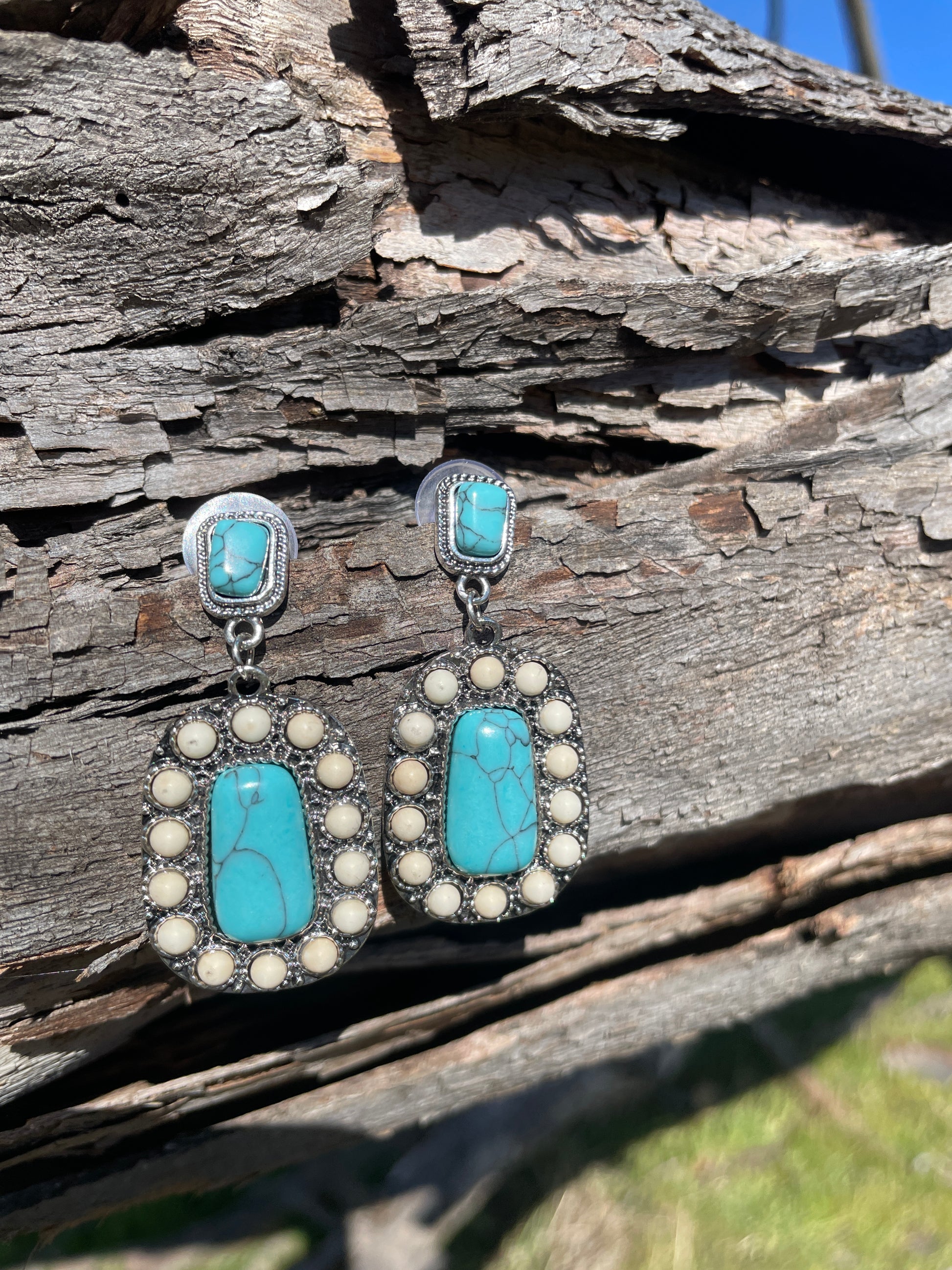 Turquoise and white howlite stone earring-Western Culture Leather