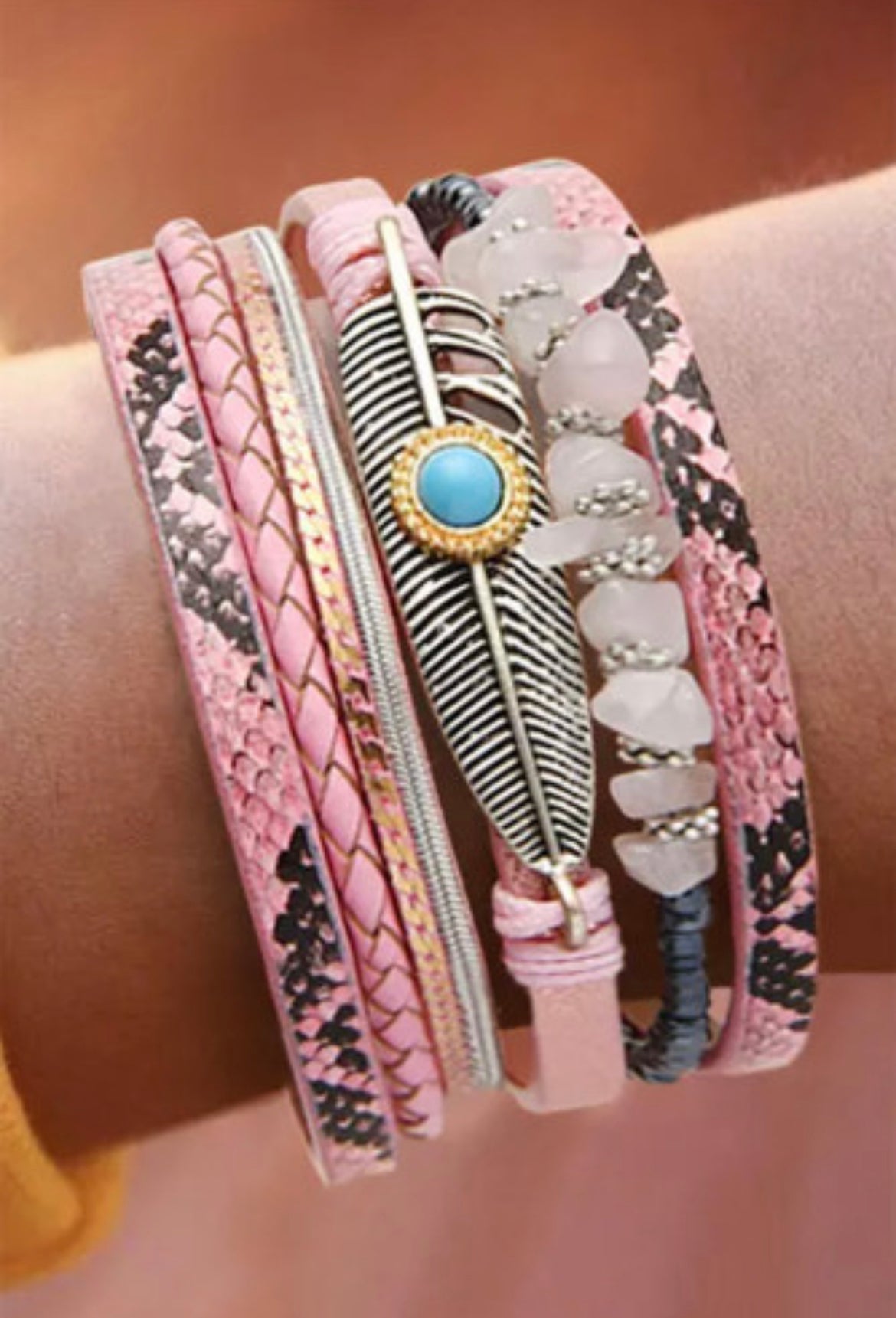 Pink Layered Wrap Cuff-Western Culture Leather