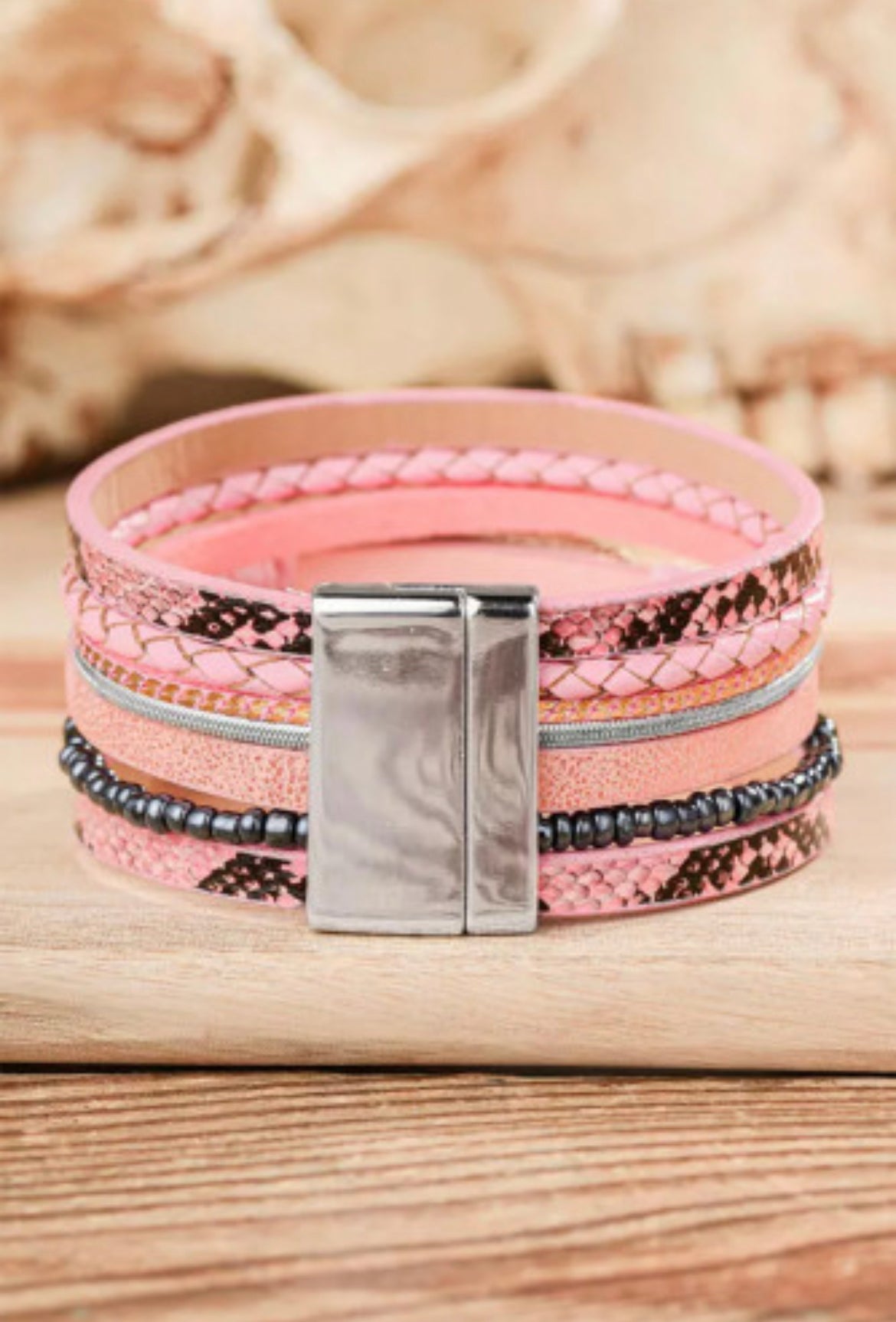 Pink Layered Wrap Cuff-Western Culture Leather