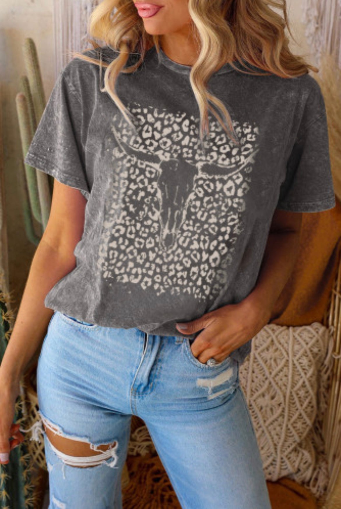 Leopard Skull Graphic Printed T Shirt-Western Culture Leather