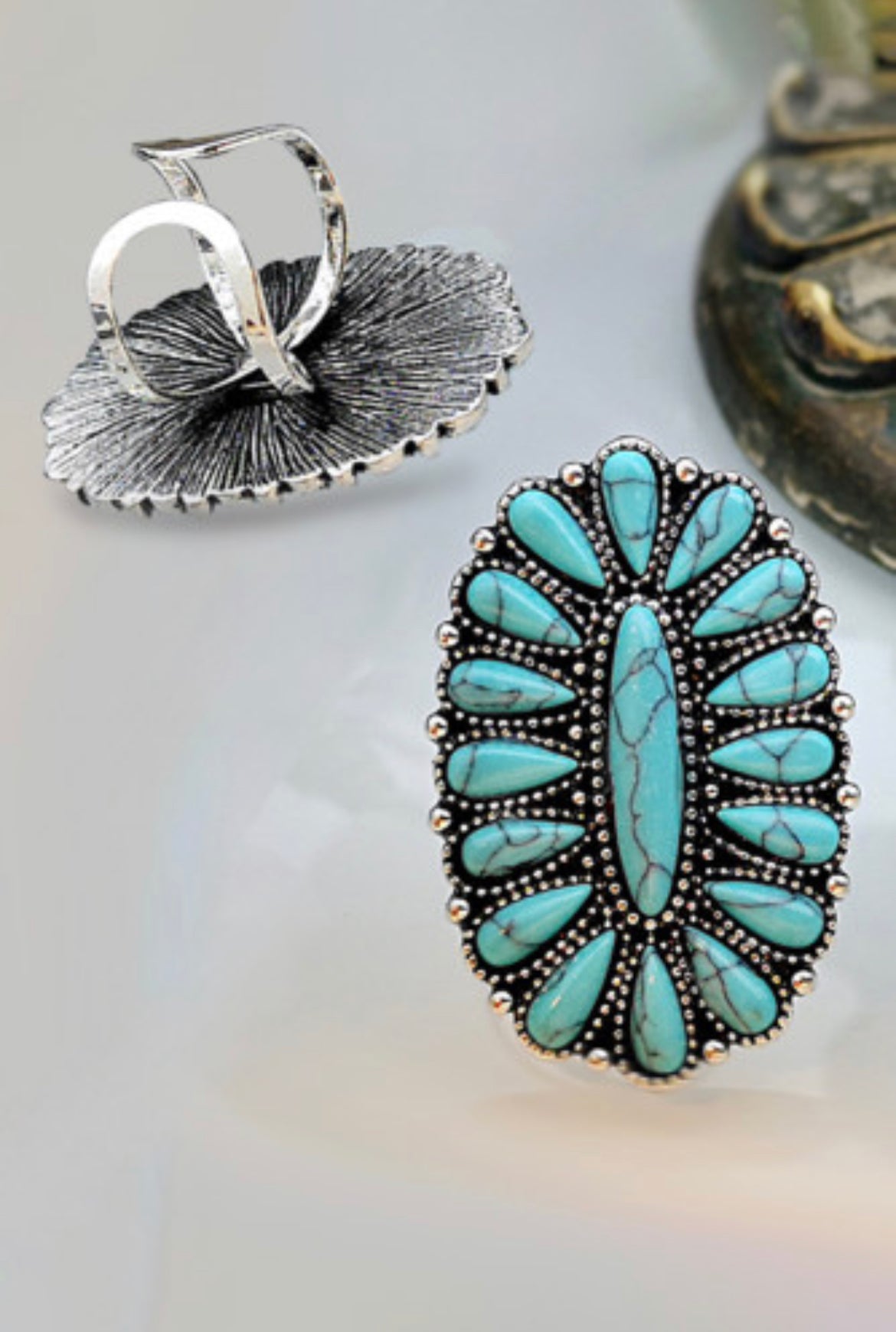 Oval Turquoise Ring-Western Culture Leather