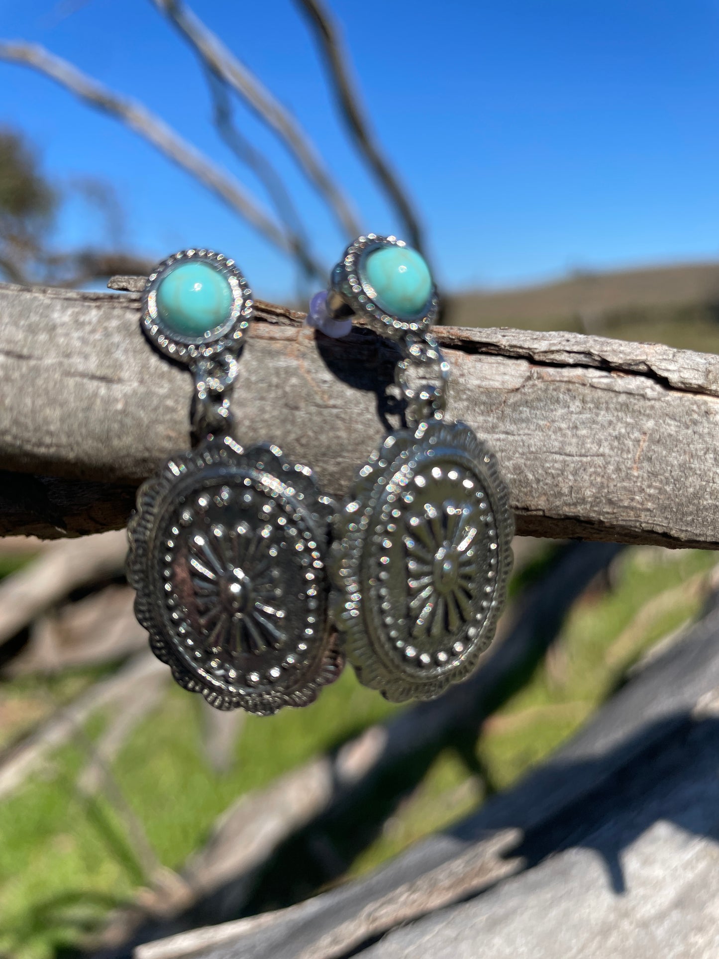 Turquoise stud concho earring-Western Culture Leather