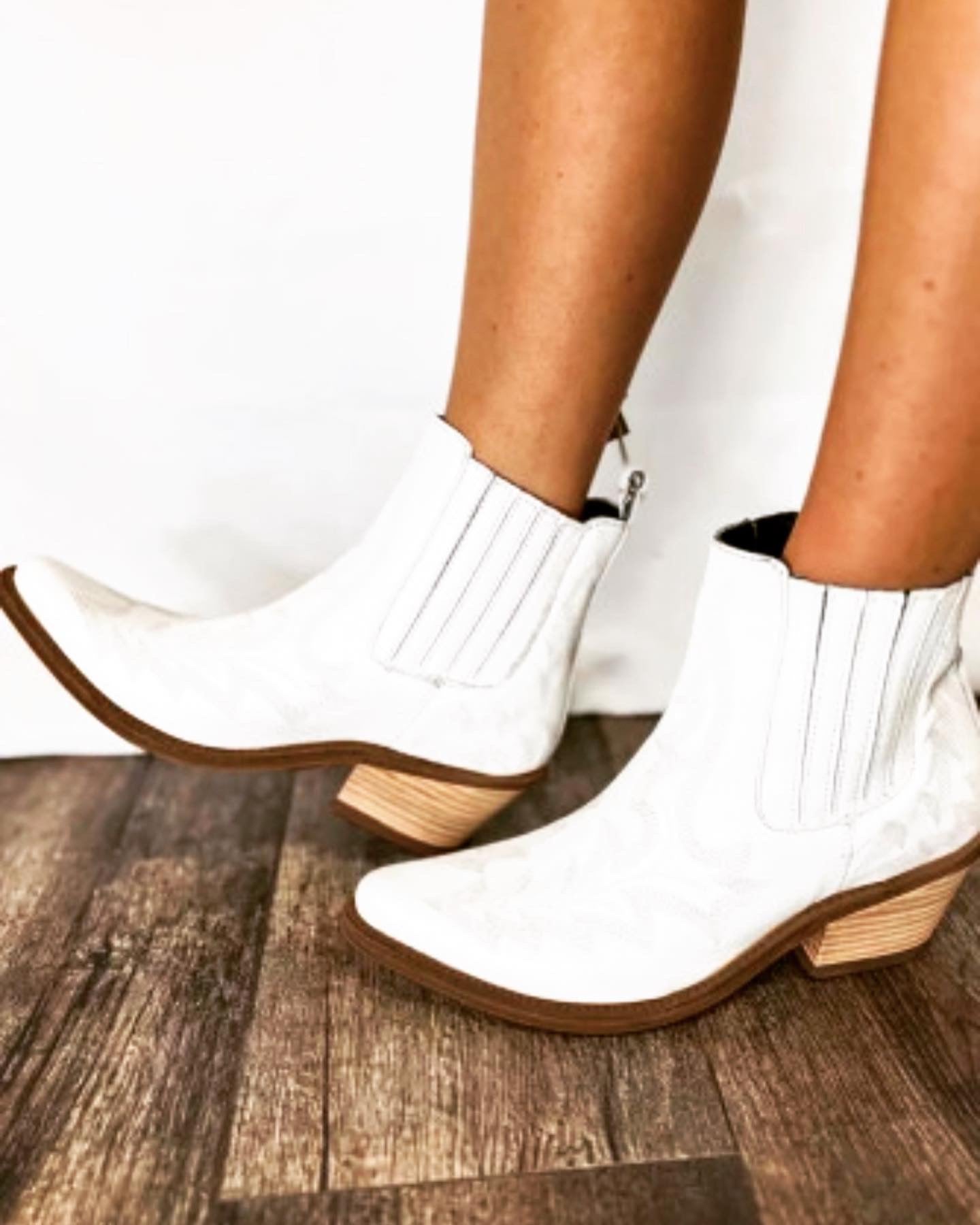 White Western Ankle Boots-Western Culture Leather